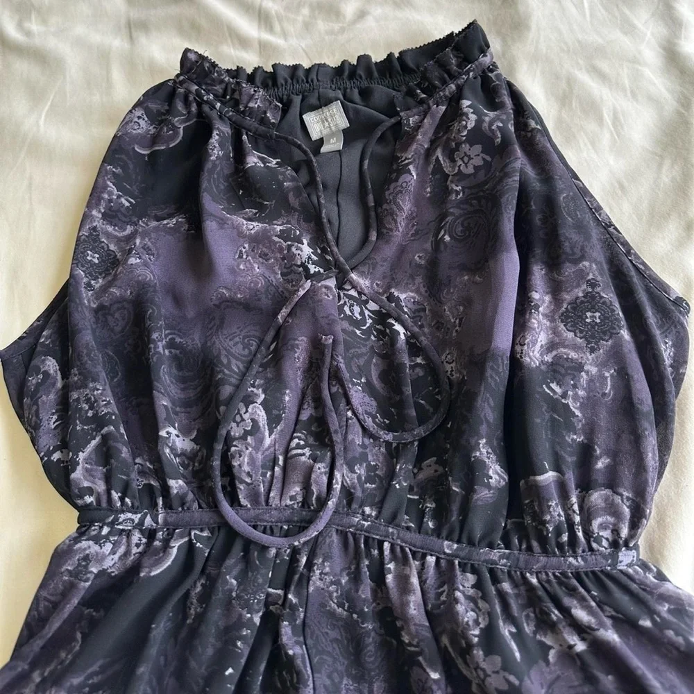Converse One Star Black and Purple Floral Midi Dress w/ Tie Back Detail- Medium - Picture 2 of 7